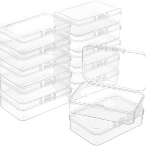 BENECREAT 12 Packs Rectangle PP Plastic Container Box, 3x2x0.8inch Bead Storage Organizer Box, Dustproof Case with Hinged Lid for Cards, Beads and Craft Supplies-0