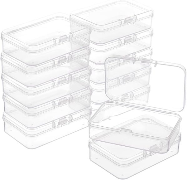 BENECREAT 12 Packs Rectangle PP Plastic Container Box, 3x2x0.8inch Bead Storage Organizer Box, Dustproof Case with Hinged Lid for Cards, Beads and Craft Supplies-0