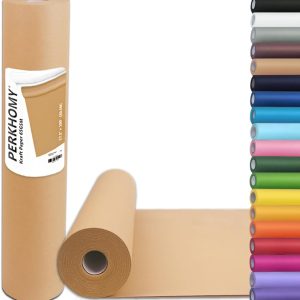 PerkHomy Brown Kraft Paper Roll 17.5" x 1,200" (100') for Gift Wrapping Bulletin Board Craft Art Bouquet Flower Packing Moving Shipping Floor Covering Table 70GSM 50LB (Brown, 17.5" x 100')-0
