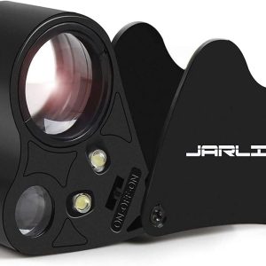 JARLINK 30X 60X Illuminated Jewelers Loupe Magnifier, Foldable Jewelry Magnifier with Bright LED Light for Gems, Jewelry, Coins, Stamps, etc-0