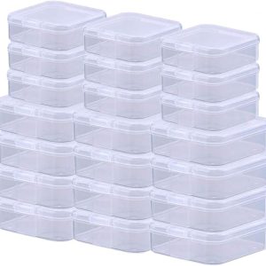 Rocutus 24 Pack Small Clear Plastic Storage Containers with Lids,Beads Storage Box with Hinged Lid for Beads,Earplugs,Pins, Small Items, Crafts, Jewelry, Hardware (2.9x2.9 x1 & 2.1x2.1 x0.8 Inches)-0