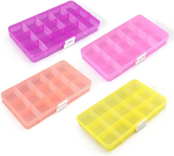 Opret 15 Girds SMALL Jewelry Organizer Earring Storage(4 Pack), Bead Organizer Box, Plastic Container with Adjustable Dividers for Crafts Jewelry Screws Fishing Tackles Small Items, Size 6.9×3.9×0.9in-1