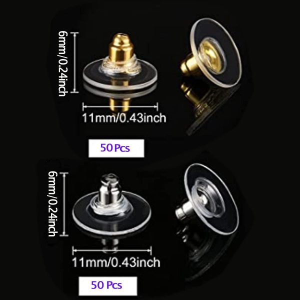 DSOMHZ 100pcs Fishhook Earring Backs - Bullet Clutch Back Earrings (Silver & Gold)-1