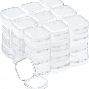 Plastic Beads Storage Containers - Mini Clear Square Box Empty Case with Lid for Earplugs, Pills, Jewelry, Hardware or Any Other Small Craft Gadgets (40 Pieces 1.37 x 1.37 x 0.7 Inches)-0