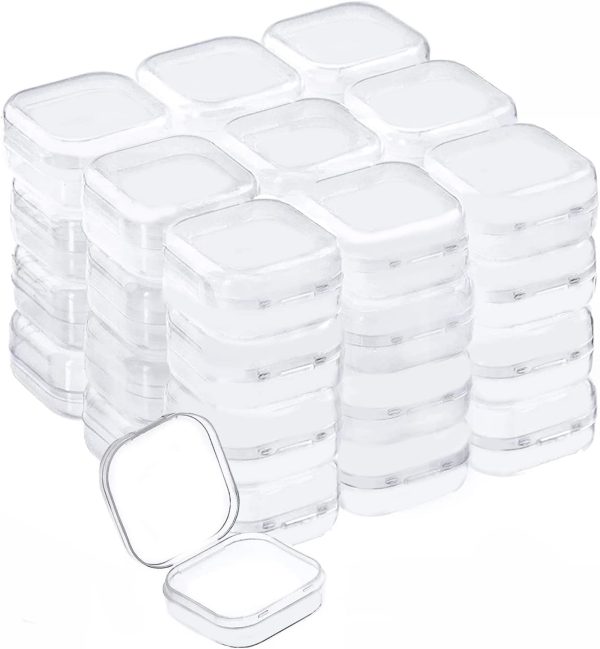 Plastic Beads Storage Containers - Mini Clear Square Box Empty Case with Lid for Earplugs, Pills, Jewelry, Hardware or Any Other Small Craft Gadgets (40 Pieces 1.37 x 1.37 x 0.7 Inches)-0