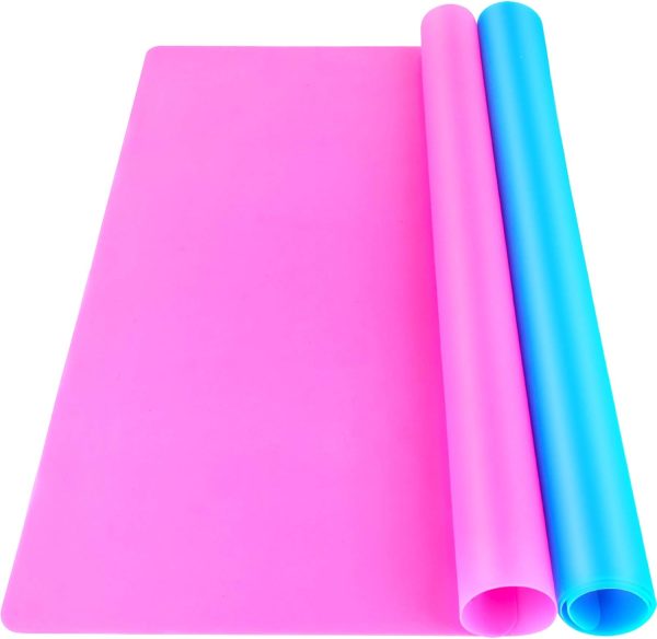 LEOBRO Silicone Mat for Resin Molds, 2 PCS 15.7" x 11.7" Playdough Mat, Silicone Mats for Crafts, Jewelry Resin Molds Mats, for Resin, Clay, Paint, Blue & Rose Red-0