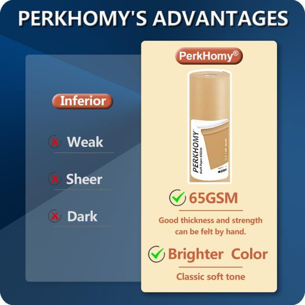 PerkHomy Brown Kraft Paper Roll 17.5" x 1,200" (100') for Gift Wrapping Bulletin Board Craft Art Bouquet Flower Packing Moving Shipping Floor Covering Table 70GSM 50LB (Brown, 17.5" x 100')-1