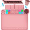 Silicone Art Mat - 17" X 13" With Cup and Palette, Raised Edge for Craft, Artist Creator Mat for Resin DIY, Coral Pink-0