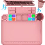 Silicone Art Mat - 17" X 13" With Cup and Palette, Raised Edge for Craft, Artist Creator Mat for Resin DIY, Coral Pink-0