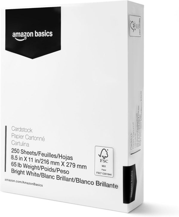 Amazon Basics Cardstock Paper, 8.5" x 11", 65 lb/176 gsm, 96 Bright, White, 250 Sheets-0