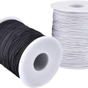 Elastic String for Bracelets, 2 Rolls 1 mm Sturdy Stretchy Elastic Cord for Jewelry Making, Necklaces, Beading Black and White-0