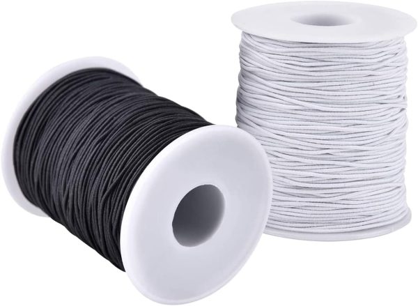 Elastic String for Bracelets, 2 Rolls 1 mm Sturdy Stretchy Elastic Cord for Jewelry Making, Necklaces, Beading Black and White-0