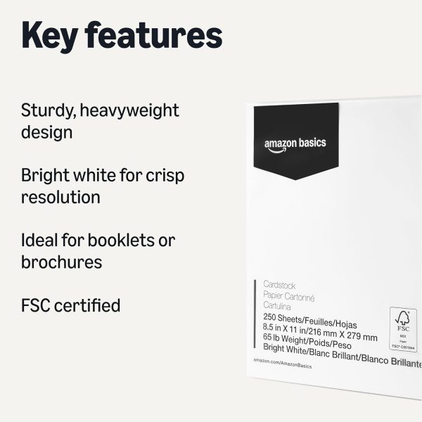 Amazon Basics Cardstock Paper, 8.5" x 11", 65 lb/176 gsm, 96 Bright, White, 250 Sheets-1