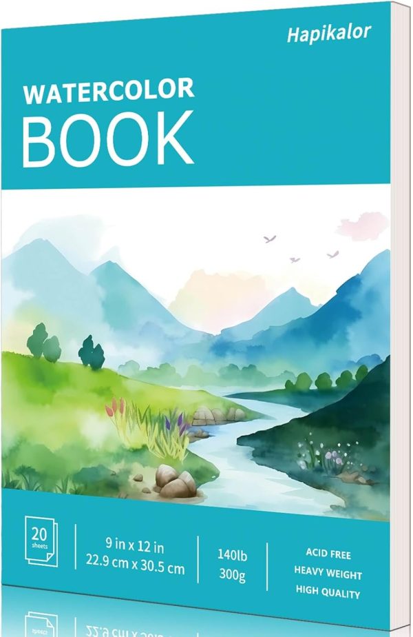 Hapikalor Watercolor Paper Pad, 9"x12" Water Color Paper, 140lb/300gsm Artist Painting Drawing Paper Book, Art Supplies for Adults Kids, Watercolors, Watercolor Paint Set, Sketchbook, Journal, Teal-0