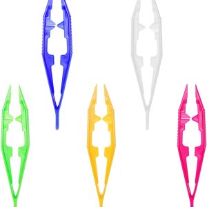 Tupalizy 5 Assorted Colors Plastic Beads Tweezers for Beading Projects Craft Tweezers for Handmade DIY Crafts Jewelry Making Adult Family Home Classroom School Use Creative Game Tools (5PCS)-0