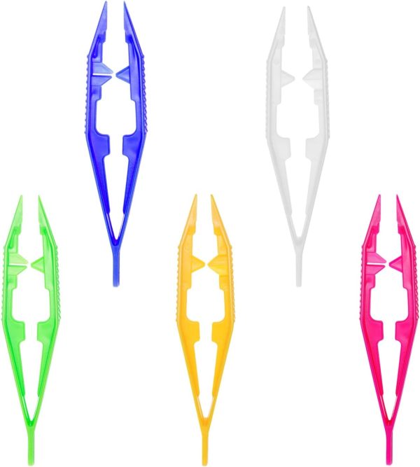 Tupalizy 5 Assorted Colors Plastic Beads Tweezers for Beading Projects Craft Tweezers for Handmade DIY Crafts Jewelry Making Adult Family Home Classroom School Use Creative Game Tools (5PCS)-0