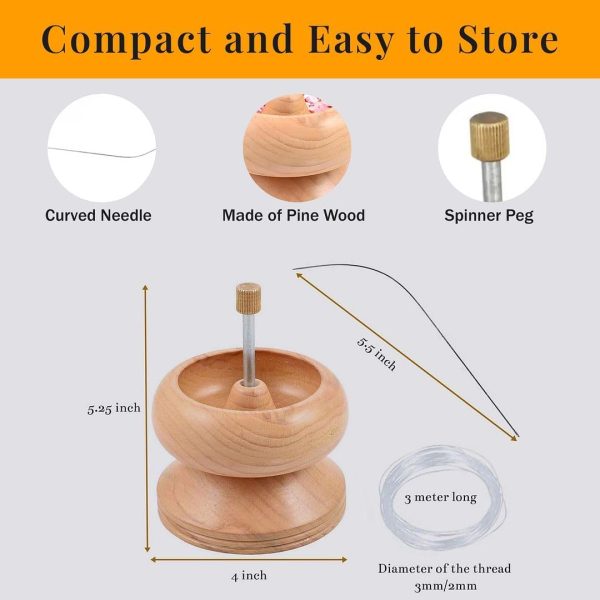 Seed Bead Spinner for Jewelry Making Kit - Clay Bead Spinner with Big Eye Beading Needle & 3 Meter Wire - Necklace Bracelet Maker Wooden - Birthday Anniversary Decorations Christmas Gifts - Pinewood-3