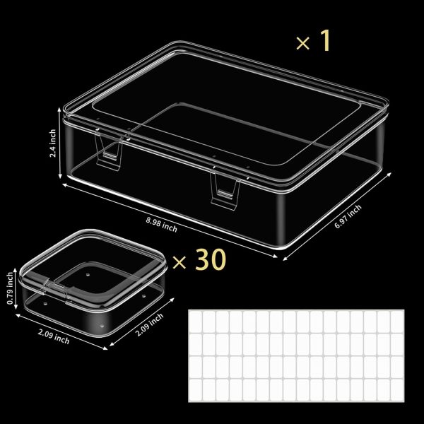 Bead Organizer Box, 30pcs Small Clear Plastic Storage Containers, Craft Storage Box Features Hinged Lid and Labels, Mini Boxes for Bracelets, Jewelry, Diamonds, Clay Beads, Screws, Seeds, Small Parts-1