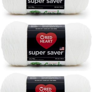 Red Heart Super Saver White Yarn - 3 Pack of 198g/7oz - Acrylic - 4 Medium (Worsted) - 364 Yards - Knitting/Crochet-0