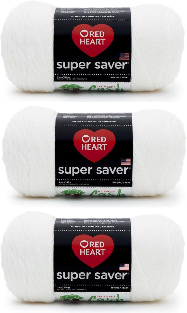 Red Heart Super Saver White Yarn - 3 Pack of 198g/7oz - Acrylic - 4 Medium (Worsted) - 364 Yards - Knitting/Crochet-0