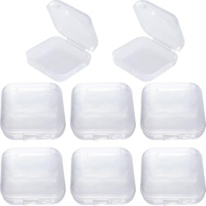 BEIQIYA 6pcs Clear Plastic Ear Plug Cases, 1.8cm Thicken Mini Jewelry Storage Cases, Small Portable Square Bead Storage Box Organizer for Earplugs Necklaces Handicrafts-0