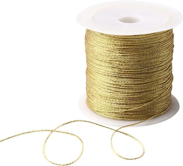 Pengxiaomei 218 Yards/656 Feet Metallic Cord 2 Pcs Spool Metallic Thread Colored Jewelry Thread Colored Craft Gold String Tinsel String Craft Making Cord for Gift Wrapping(0.5mm) cordova