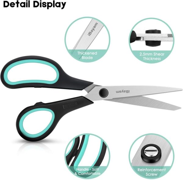 3-Pack 8" Heavy Duty Scissors with Ultra Sharp Blades and Comfort Grip Handles - For Office, Home, School, Sewing, and Crafts-3