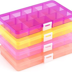 Opret 15 Girds SMALL Jewelry Organizer Earring Storage(4 Pack), Bead Organizer Box, Plastic Container with Adjustable Dividers for Crafts Jewelry Screws Fishing Tackles Small Items, Size 6.9×3.9×0.9in-0
