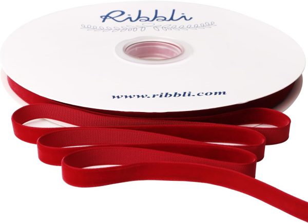 Ribbli Dark Red Velvet Ribbon 3/8 Inches Continuous 25 Yard Spool Dark Red Christmas Ribbon for Gift Wrapping Crafts Home Decor-0