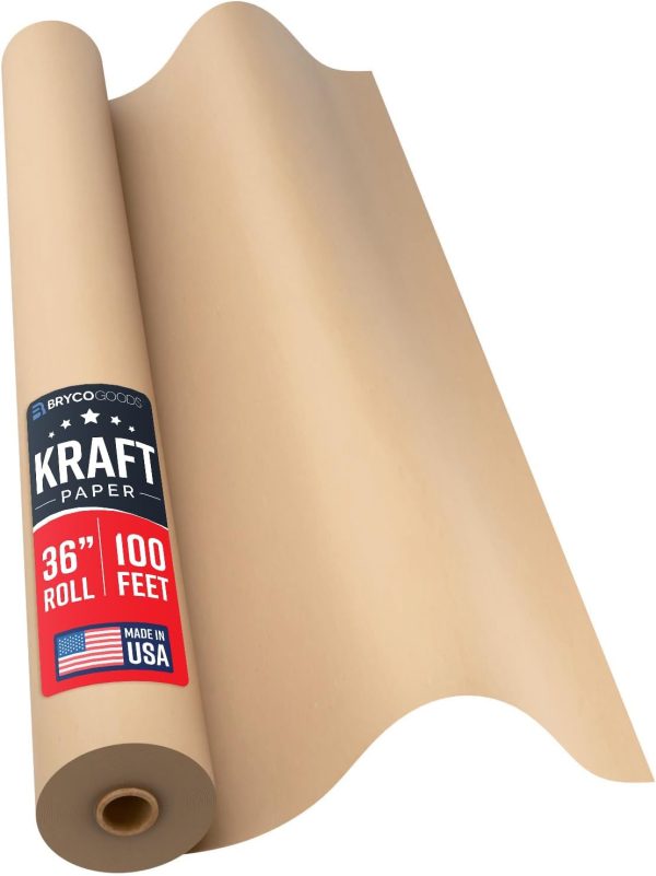 Large Brown Kraft Paper Roll - 36" x 1200" (100 ft) - Made in USA - Ideal for Gift Wrapping, Packing, Moving, Postal, Shipping, Parcel, Wall Art, Crafts, Bulletin Boards, Floor Cover or Table Runner-0