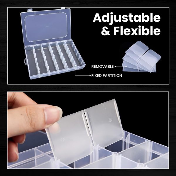 4pack 36 Grids Plastic Clear Organizer Box Bead Storage Containers with Adjustable Dividers for Craft Jewelry Fishing Tackles Parts Storage with 4 Sheets Label Stickers-2