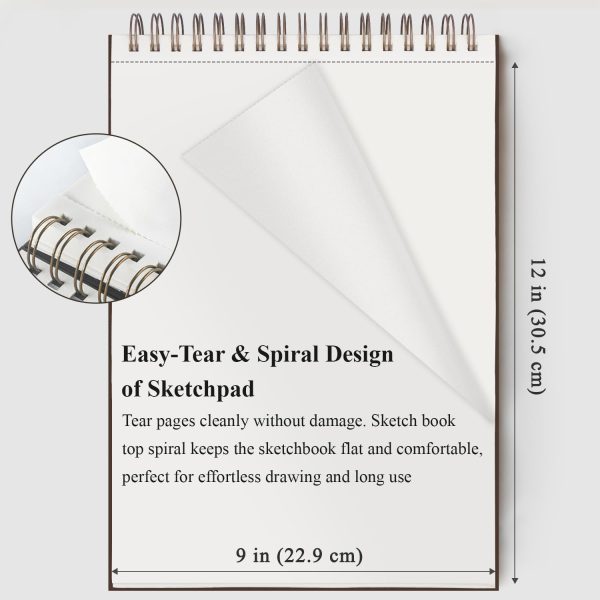 Fuxi 9" x 12" Sketch Book, Top Spiral Bound Sketch Pad, 100 Sheets 68lb/100gsm Acid-Free Drawing Paper, Art Sketchbook for Drawing Pad for Kids Artists & Beginners Professional Art Supplies for Adults-3