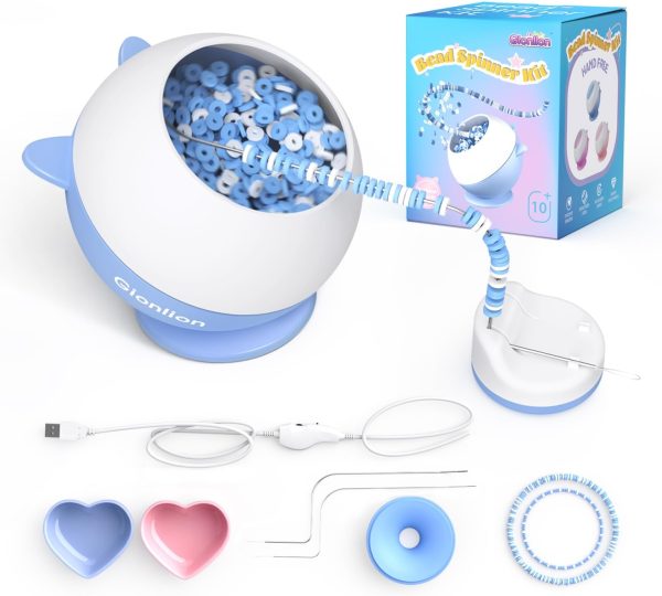 Gionlion Bead Spinner for Beginners, Clay Beads Seed Beads Spinner for Bracelet Making, Electric Bead Spinner for Jewelry Making, Automatic Bracelet Maker with Needles and Funnel,Gifts Toys for Kids-0