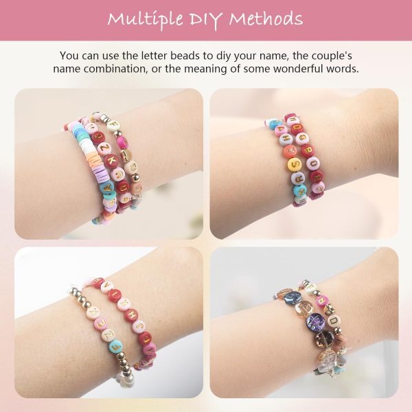 1000PCS Colourful Letter Beads for Threading, 4 x 7 MM Acrylic Round Beads for Jewellery DIY Making Crafts Bracelets Necklaces Ornaments-Gold-4