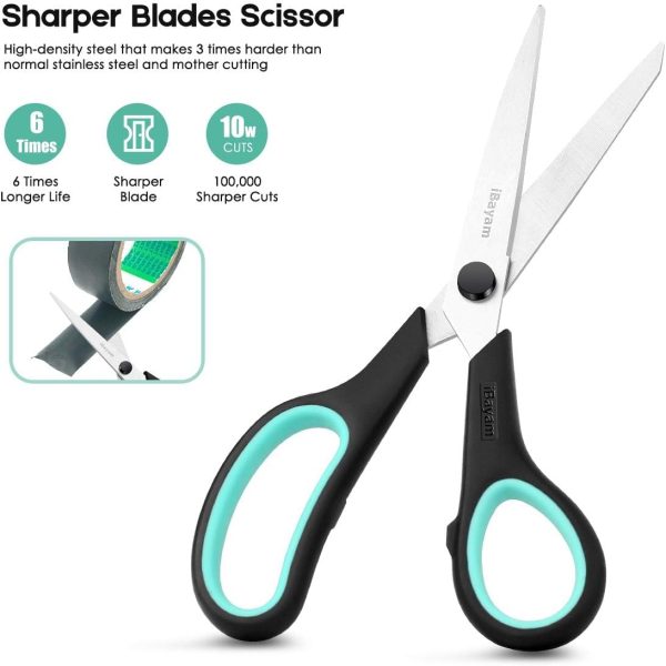 3-Pack 8" Heavy Duty Scissors with Ultra Sharp Blades and Comfort Grip Handles - For Office, Home, School, Sewing, and Crafts-2