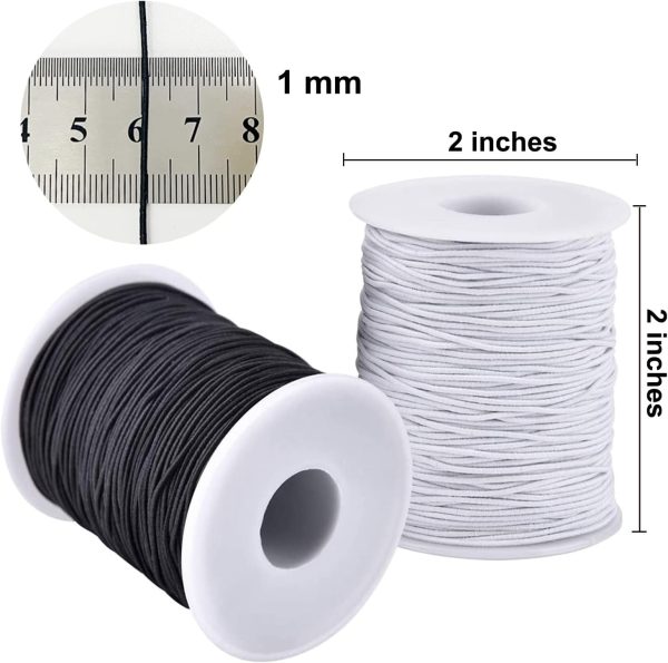 Elastic String for Bracelets, 2 Rolls 1 mm Sturdy Stretchy Elastic Cord for Jewelry Making, Necklaces, Beading Black and White-1