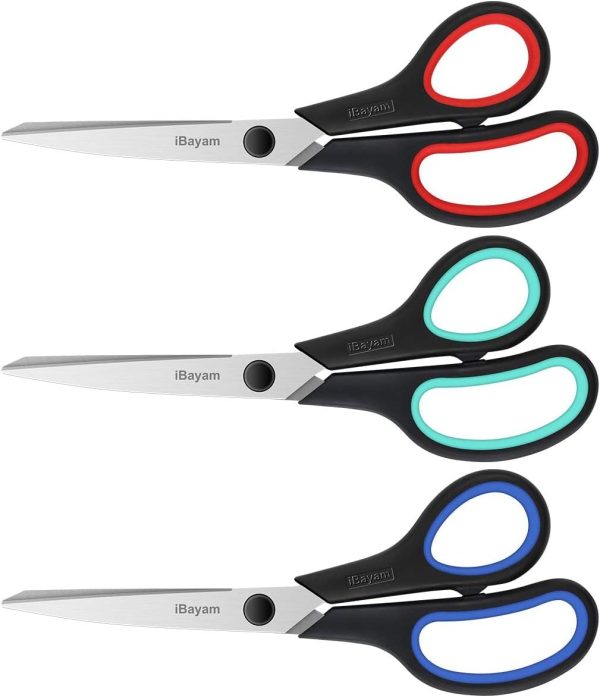 3-Pack 8" Heavy Duty Scissors with Ultra Sharp Blades and Comfort Grip Handles - For Office, Home, School, Sewing, and Crafts-0