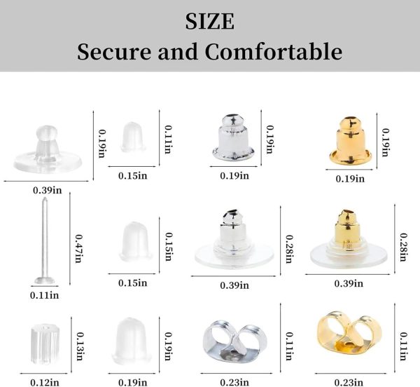 12 Styles 600 Pcs Earring Backs for Studs, Clear Plastic Earrings Hypoallergenic Metal Rubber Silicone Earring Backs Bullet Clutch Stoppers Replacement Kits for Fish Hook Earring Studs Hoops-1