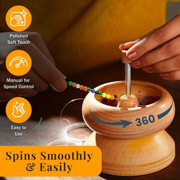 Seed Bead Spinner for Jewelry Making Kit - Clay Bead Spinner with Big Eye Beading Needle & 3 Meter Wire - Necklace Bracelet Maker Wooden - Birthday Anniversary Decorations Christmas Gifts - Pinewood seedvr2