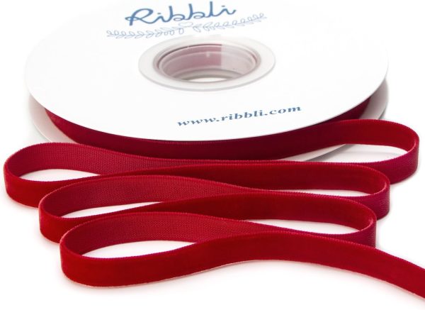 Ribbli Polyester Dark Red Velvet Ribbon,3/8 Inches Continuous10-Yard Spool,Christmas Ribbon for Gift Wrapping,Floral Bouquets, Home Decor-0