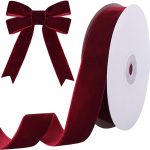 10 Yards Burgundy Velvet Ribbon 1 Inch for Christmas Tree,Dark Red Velvet Christmas Ribbon for Gift Wrapping Crafts Bow Wreath Holiday Decorations (Burgundy)-0