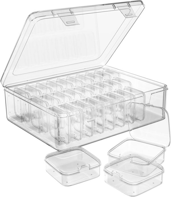 Bead Organizer Box, 30pcs Small Clear Plastic Storage Containers, Craft Storage Box Features Hinged Lid and Labels, Mini Boxes for Bracelets, Jewelry, Diamonds, Clay Beads, Screws, Seeds, Small Parts-0