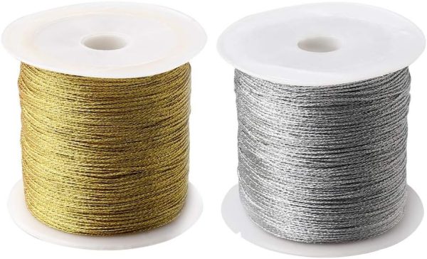 Pengxiaomei 218 Yards/656 Feet Metallic Cord 2 Pcs Spool Metallic Thread Colored Jewelry Thread Colored Craft Gold String Tinsel String Craft Making Cord for Gift Wrapping(0.5mm) 2-pack summit mosquito dunks