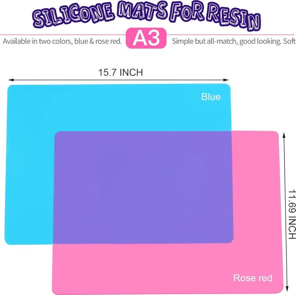 LEOBRO Silicone Mat for Resin Molds, 2 PCS 15.7" x 11.7" Playdough Mat, Silicone Mats for Crafts, Jewelry Resin Molds Mats, for Resin, Clay, Paint, Blue & Rose Red-1
