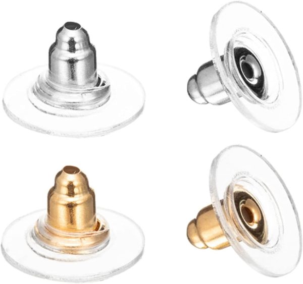 DSOMHZ 100pcs Fishhook Earring Backs - Bullet Clutch Back Earrings (Silver & Gold)-0