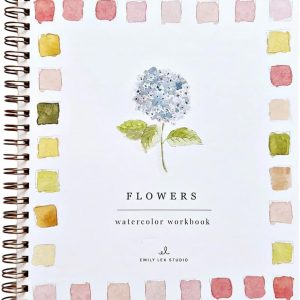 Flowers Watercolor Workbook by Emily Lex Studio, 12 Beginner Friendly Sketched Illustrations, Lay Flat Spiral Pages, 6.5 x 9 inch, 120lb Watercolor Paper-0