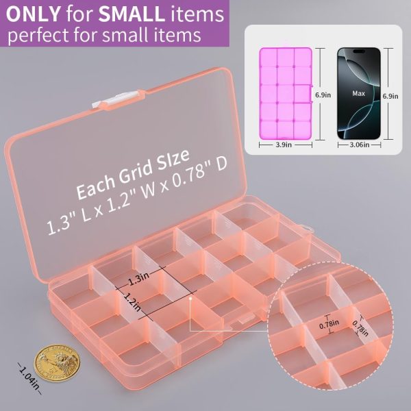 Opret 15 Girds SMALL Jewelry Organizer Earring Storage(4 Pack), Bead Organizer Box, Plastic Container with Adjustable Dividers for Crafts Jewelry Screws Fishing Tackles Small Items, Size 6.9×3.9×0.9in-2