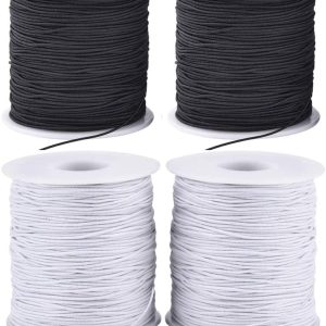 Stretchy String for Bracelets, 4 Rolls 1 mm Sturdy Elastic String Elastic Cord for Jewelry Making, Necklaces, Beading (2 Black+ 2 White)-0
