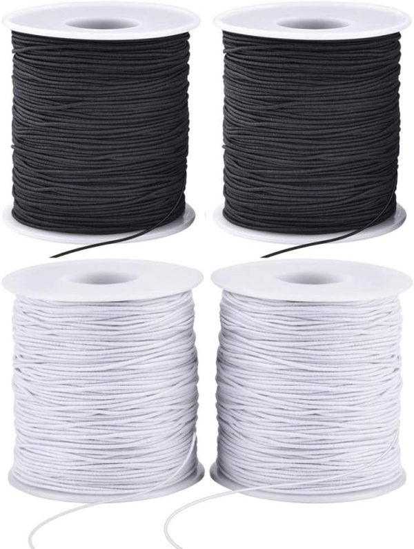 Stretchy String for Bracelets, 4 Rolls 1 mm Sturdy Elastic String Elastic Cord for Jewelry Making, Necklaces, Beading (2 Black+ 2 White)-0