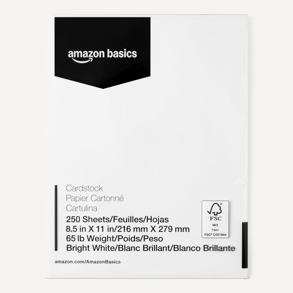 Amazon Basics Cardstock Paper, 8.5" x 11", 65 lb/176 gsm, 96 Bright, White, 250 Sheets-4